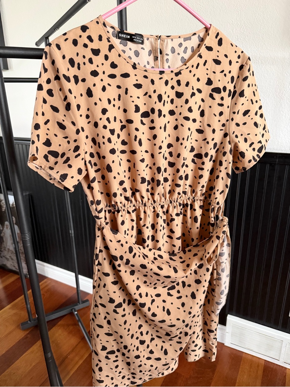 SHEIN Taupe Mini Dress with Black Spot Print